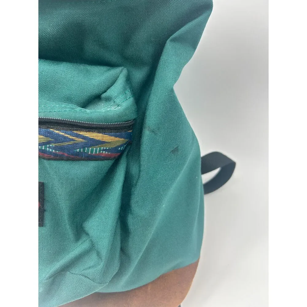 Vintage Eastpak Suede Leather Bottom 0835 Green Backpack Tribal Western Bookbag